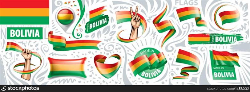 Vector set of the national flag of Bolivia in various creative designs.. Vector set of the national flag of Bolivia in various creative designs