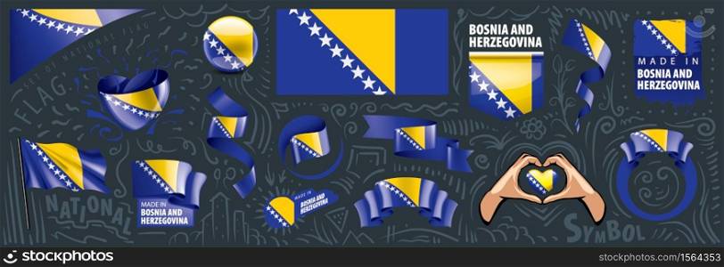 Vector set of the national flag of Bosnia and Herzegovina in various creative designs.. Vector set of the national flag of Bosnia and Herzegovina