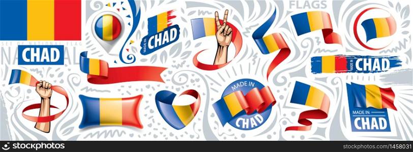 Vector set of the national flag of Chad in various creative designs.. Vector set of the national flag of Chad in various creative designs