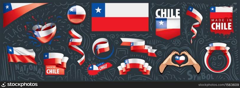 Vector set of the national flag of Chile in various creative designs.. Vector set of the national flag of Chile in various creative designs