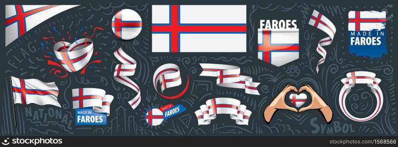 Vector set of the national flag of Faroe Islands in various creative designs.. Vector set of the national flag of Faroe Islands in various creative designs