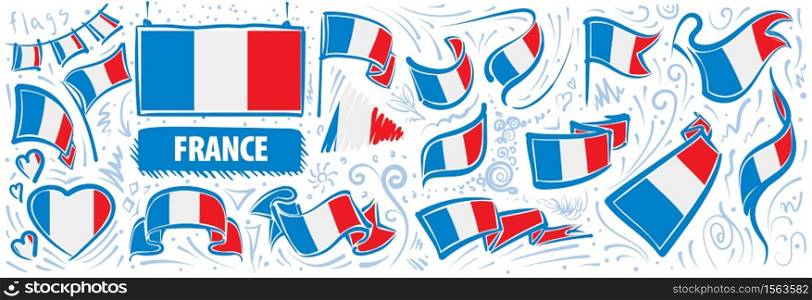 Vector set of the national flag of France in various creative designs.. Vector set of the national flag of France in various creative designs