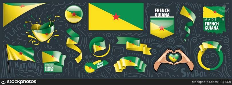 Vector set of the national flag of French Guiana in various creative designs.. Vector set of the national flag of French Guiana in various creative designs