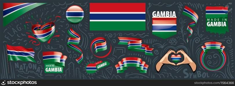 Vector set of the national flag of Gambia in various creative designs.. Vector set of the national flag of Gambia in various creative designs
