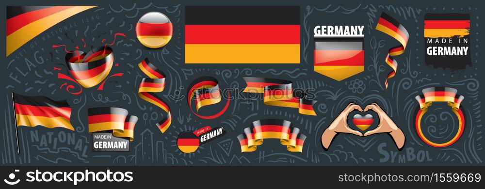 Vector set of the national flag of Germany in various creative designs.. Vector set of the national flag of Germany