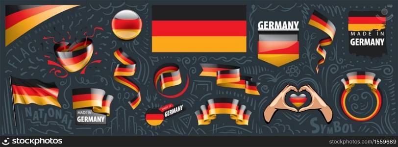 Vector set of the national flag of Germany in various creative designs.. Vector set of the national flag of Germany