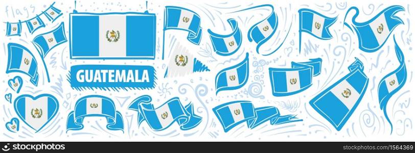 Vector set of the national flag of Guatemala in various creative designs.. Vector set of the national flag of Guatemala in various creative designs