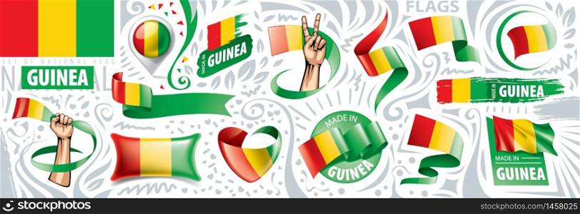Vector set of the national flag of Guinea in various creative designs.. Vector set of the national flag of Guinea in various creative designs