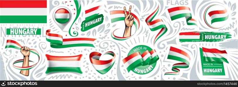 Vector set of the national flag of Hungary in various creative designs.. Vector set of the national flag of Hungary in various creative designs