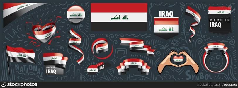Vector set of the national flag of Iraq in various creative designs.. Vector set of the national flag of Iraq in various creative designs