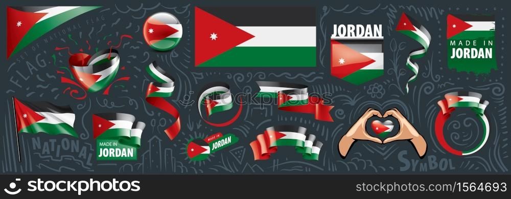 Vector set of the national flag of Jordan in various creative designs.. Vector set of the national flag of Jordan in various creative designs