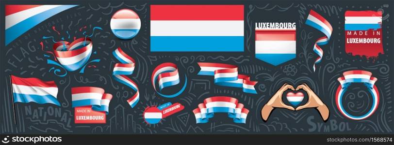 Vector set of the national flag of Luxembourg in various creative designs.. Vector set of the national flag of Luxembourg in various creative designs