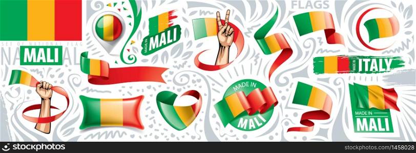 Vector set of the national flag of Mali in various creative designs.. Vector set of the national flag of Mali in various creative designs
