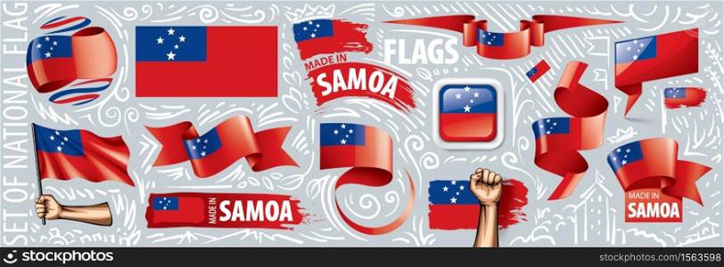 Vector set of the national flag of Samoa in various creative designs.. Vector set of the national flag of Samoa in various creative designs