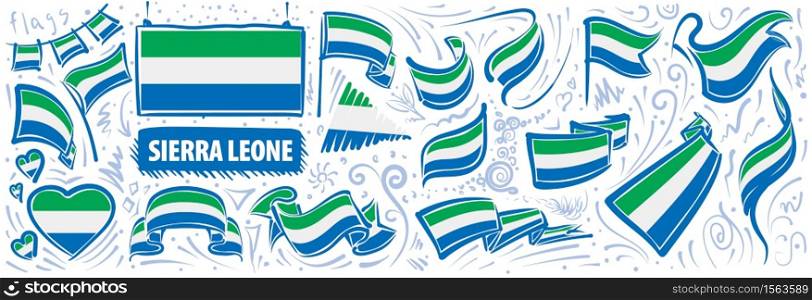 Vector set of the national flag of Sierra Leone in various creative designs.. Vector set of the national flag of Sierra Leone in various creative designs