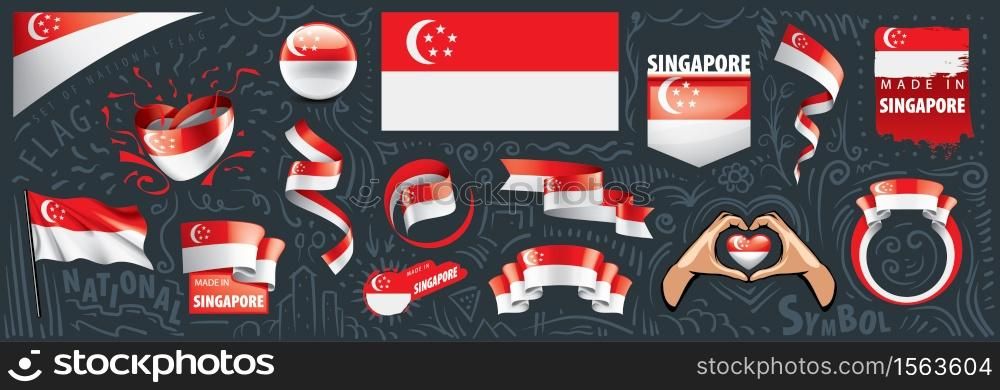 Vector set of the national flag of Singapore in various creative designs.. Vector set of the national flag of Singapore in various creative designs