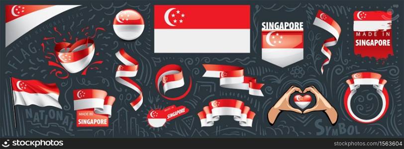 Vector set of the national flag of Singapore in various creative designs.. Vector set of the national flag of Singapore in various creative designs