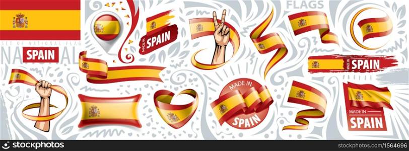 Vector set of the national flag of Spain in various creative designs.. Vector set of the national flag of Spain in various creative designs