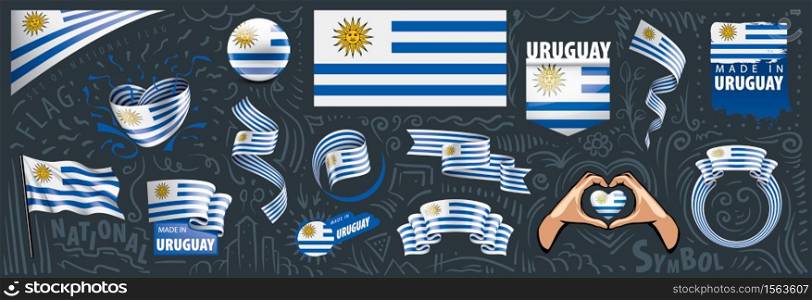 Vector set of the national flag of Uruguay in various creative designs.. Vector set of the national flag of Uruguay in various creative designs