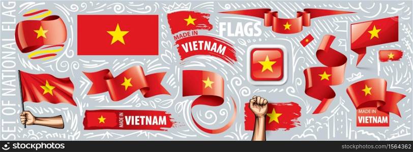 Vector set of the national flag of Vietnam in various creative designs.. Vector set of the national flag of Vietnam in various creative designs