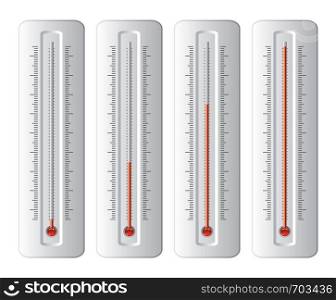 vector set of thermometers at different levels with degrees. no numbers, red bulb temperature measurement device