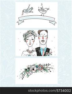 vector set of three cards for wedding design
