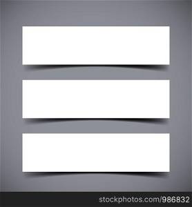 Vector set of three empty Banners with transparent vector shadows. Vector template, mock up
