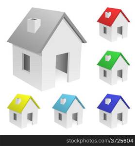Vector set of tiny houses with varicolored roofs isolated on white background.