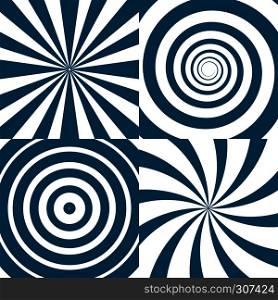 Vector set of twirls. Psychedelic circles and swirl. Spiral twirl circle background, illustration of twist round pattern. Vector set of twirls. Psychedelic circles and swirl