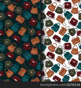 Vector set of two seamless patterns with women's bags.