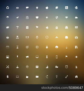 Vector set of universal outlined web icons on blurred background.