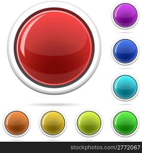 Vector set of varicolored spherical glossy buttons isolated on white.