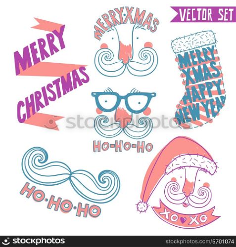 vector set of vintage Christmas and New year emblems