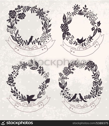 vector set of vintage floral frames