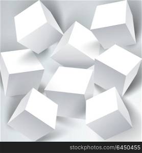 Vector set of white 3d cubes structure, over white background.