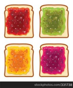 vector set of white bread slices with fruit jam