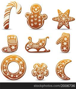vector set of winter holiday gingerbread cookies
