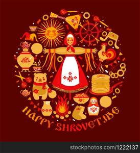 Vector set on the theme of the Russian holiday Carnival.. Vector set on the theme of the Russian holiday Carnival. Russian Shrovetide or Maslenitsa.