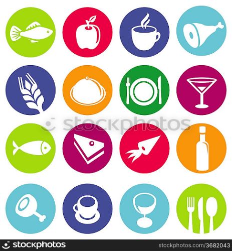 Vector set or restaurant icons and food - pictograms on circles