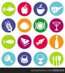Vector set or restaurant icons and food - pictograms on circles
