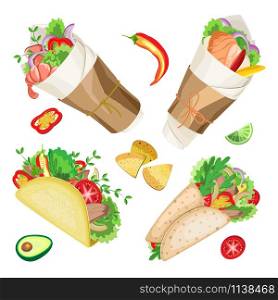 Vector set traditional mexican food. On a transparent background