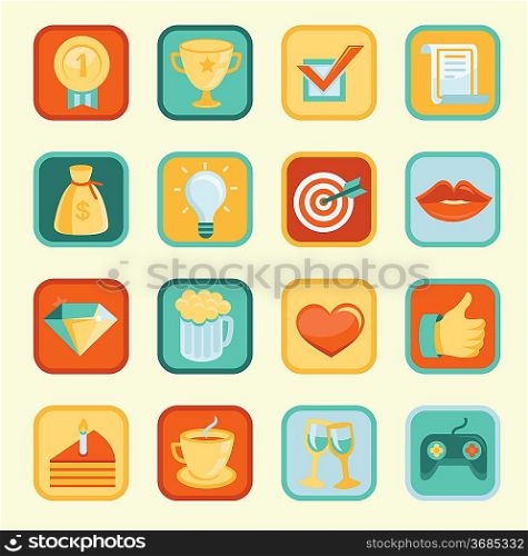 Vector set with achievement and awards badges for social community - hipster icons and signs