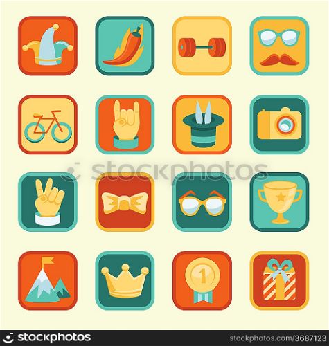 Vector set with achievement and awards badges for social community - hipster icons and signs