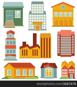 Vector set with buildings icons - map elements in retro style