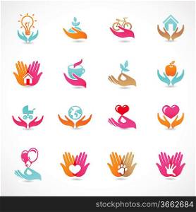 Vector set with signs of love and care - collection with abstract icons