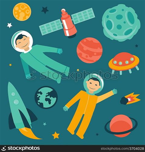 Vector set with space and planets icons