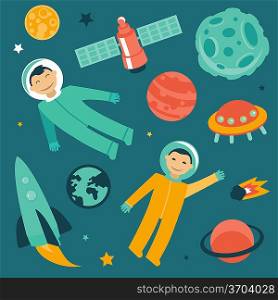Vector set with space and planets icons