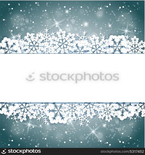 Vector shining Christmas banner with snowflakes. Holiday background for Christmas card