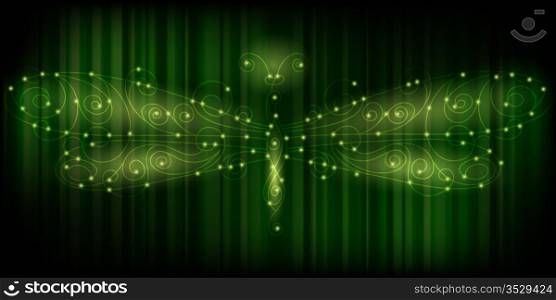 vector shiny dragonfly on striped background, energy concept illustration eps 10, mesh