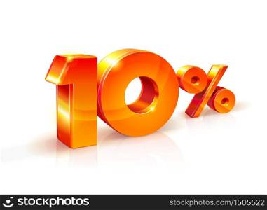 Vector shiny Orange Red 3d sign 10% ten percent. suitable for use on advertising banners, flyers any promotional items. Seasonal discounts, Black Friday, the interest rate, etc. Discount ten percent. Isometric style